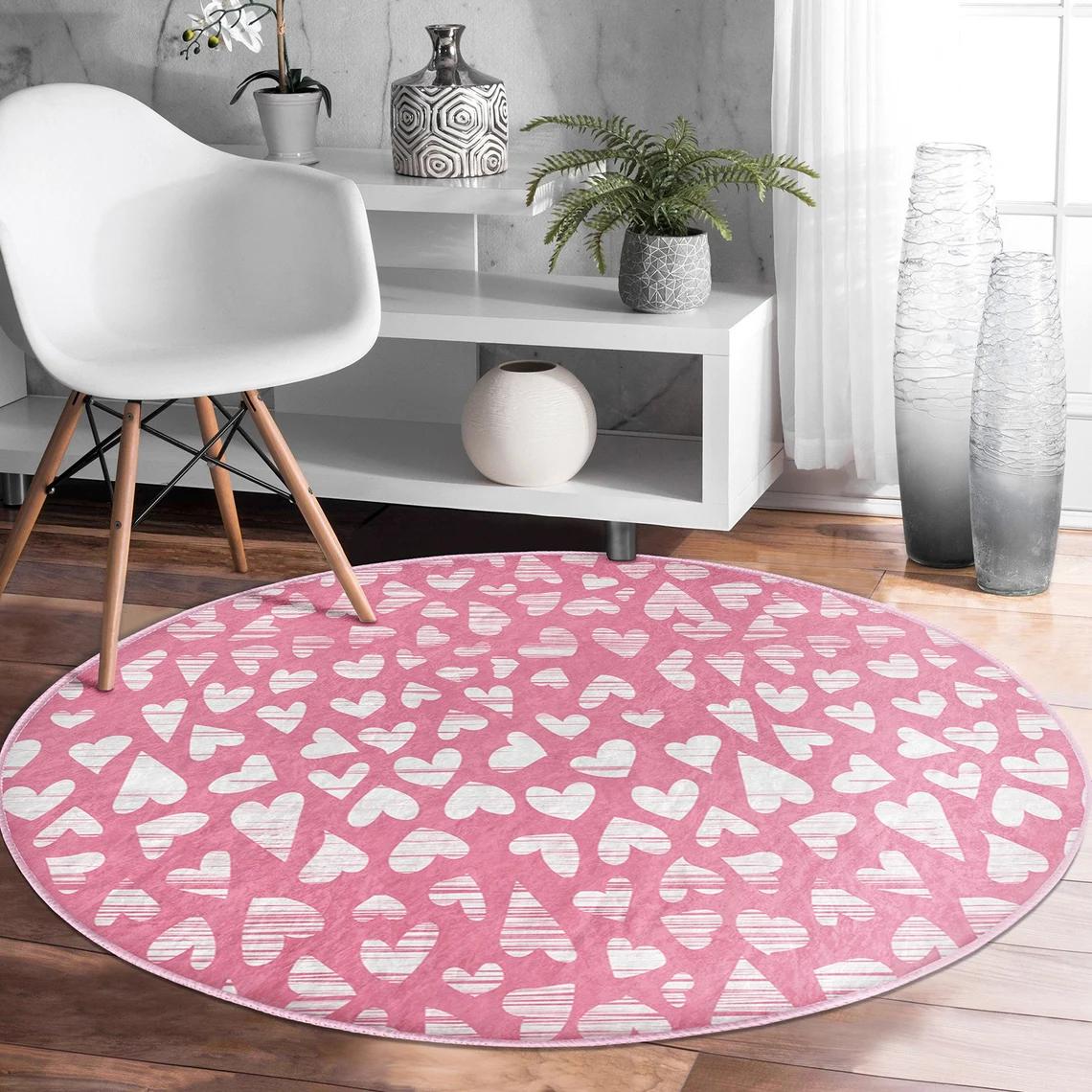 

Pink Love Series Round Carpet Rose Love Valentine s Day Carpet Living Room Bedroom Valentine s Day Decoration Rug 40x40cm