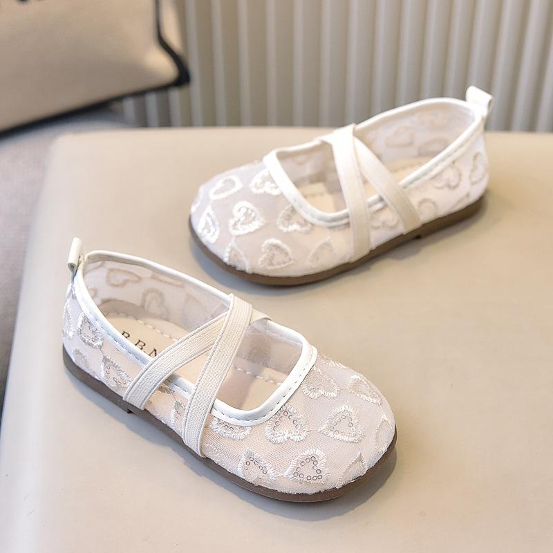 

Spring Summer Girls Lace Heart Pattern Princess Sandals Flat Shoes 35 брудно-білий