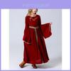 Bezauberndes Retro-Hofkleid für Mädchen in leuchtendem Rot und Blau, perfekt für Halloween- und Weihnachtsfeiern