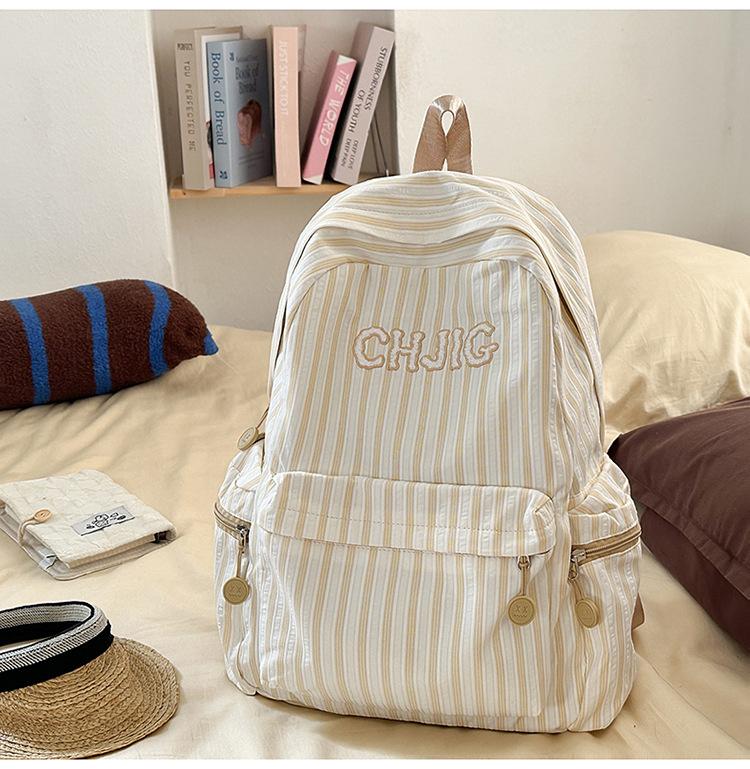 Schoolbag high value Japanese ins new fresh and sweet striped backpack junior high school students lightweight large capacity backpack