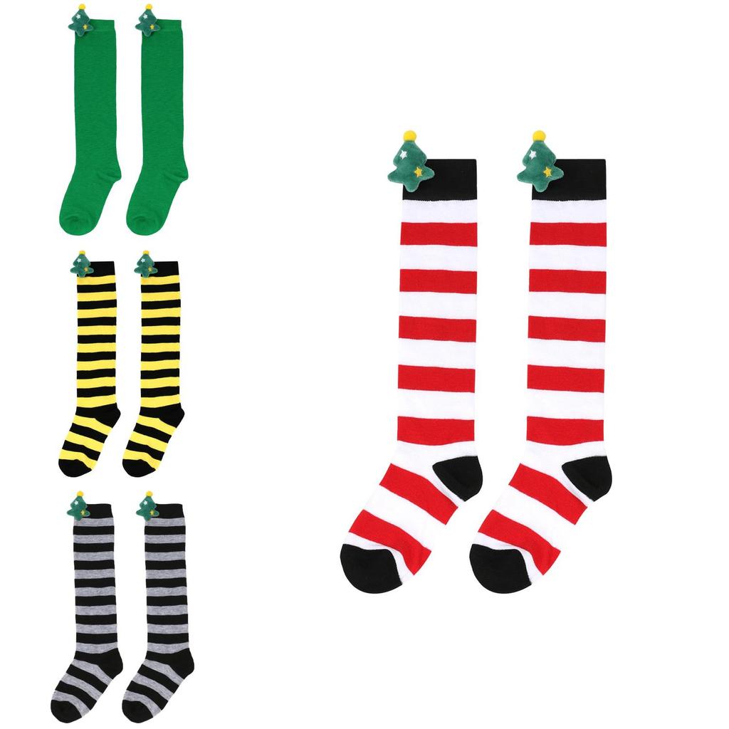 Cute Plush Christmas Socks For Kids Over The Knee Striped Cartoon Toy Socks
