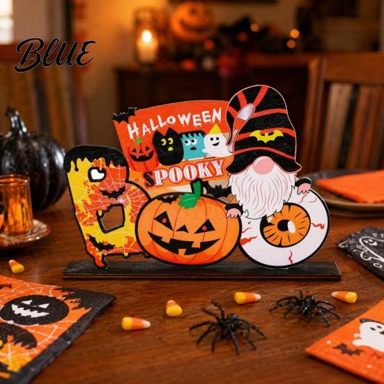 Creative Halloween Styling Wooden Ghost Pumpkin Figurine Rustic Table Decor for 3D Tabletop Home Party Spooky Shelf Decoration Fall Party
