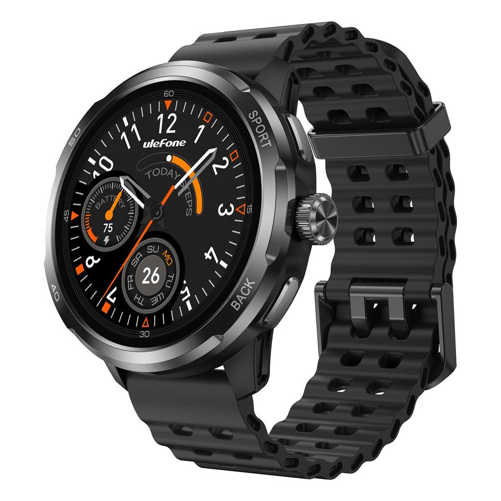 Ulefone Ceas inteligent impermeabil Armor Watch Pro, Afișaj AMOLED de 1,5", GPS încorporat, Monitor de ritm cardiac, Ceas inteligent sportiv pentru bărbați și femei