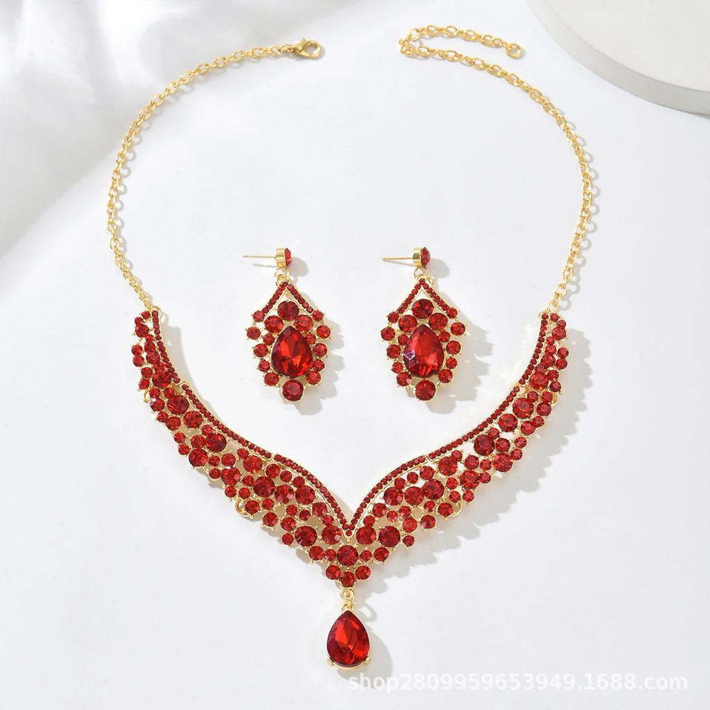 Alloy Rhinestone Wedding Necklace Earrings Bridal Wedding Accessories Banquet Ladies Jewelry