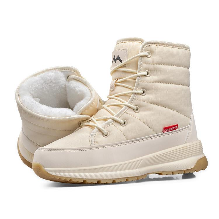 

Женские высокие теплые зимние сапоги, утолщенные противоскользящие короткие хлопковые туфли без каблуков, плюшевые хлопковые сапоги в северо-восточном стиле 36 бежевый