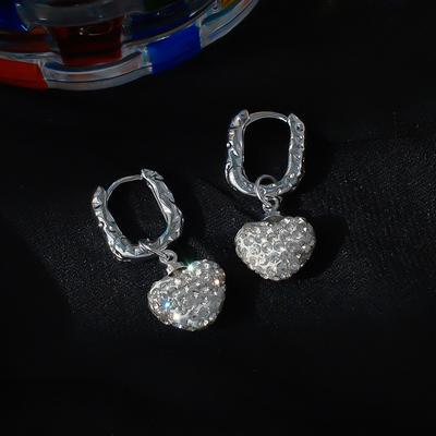 Cross-Explosive Niche Exaggerated Full Diamond Love Earrings, High-End Light Luxury Ear Buckles, Exquisite Cold Wind Heart Earrings