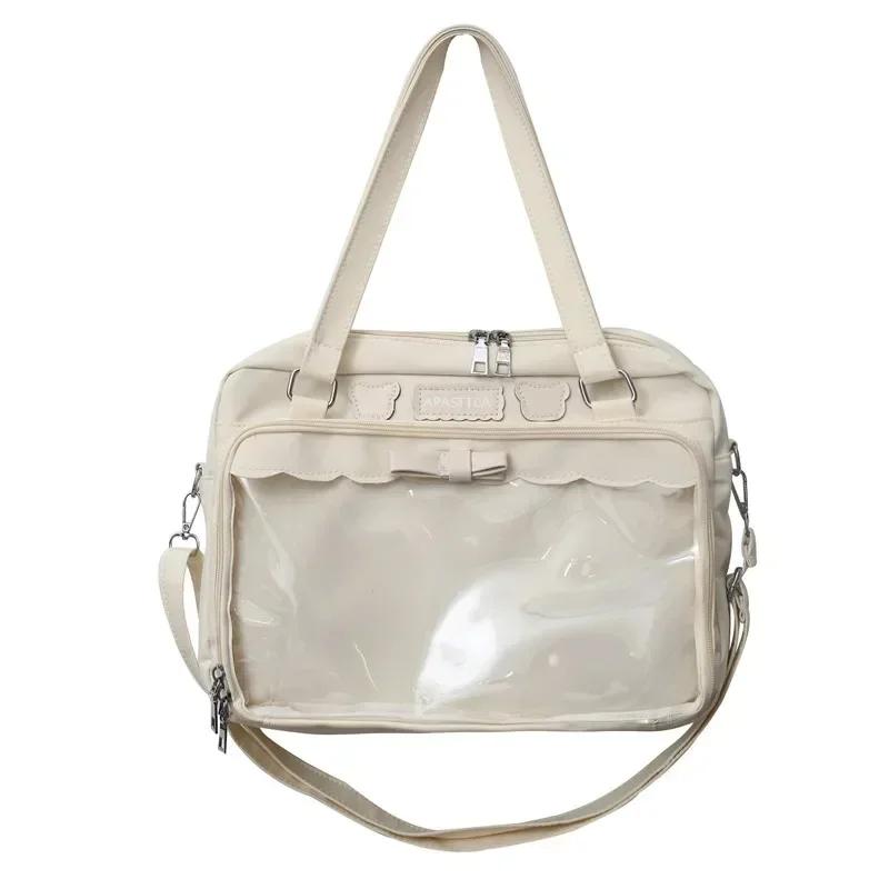2025 Cute Transparent Canvas Itabag Fashion Girls One Shoulder Bag Student Personality Crossbody Bag With Badge Doll Ita Bag