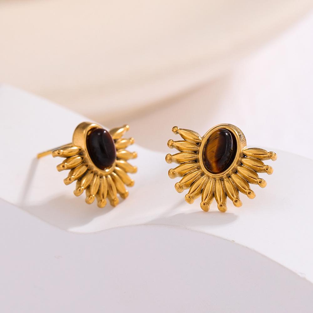 Серьги-пусеты Maillard Retro Floral с драгоценными камнями - Красочная геометрическая нержавеющая сталь