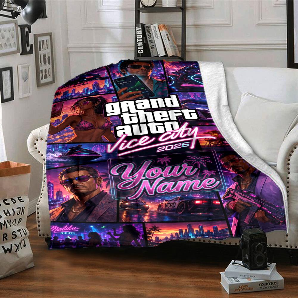 Gta Customize Text Blanket Gift Customizable Blanket Soft & Cozy for Bed Chair Home Decor Living Room Four Seasons Universal