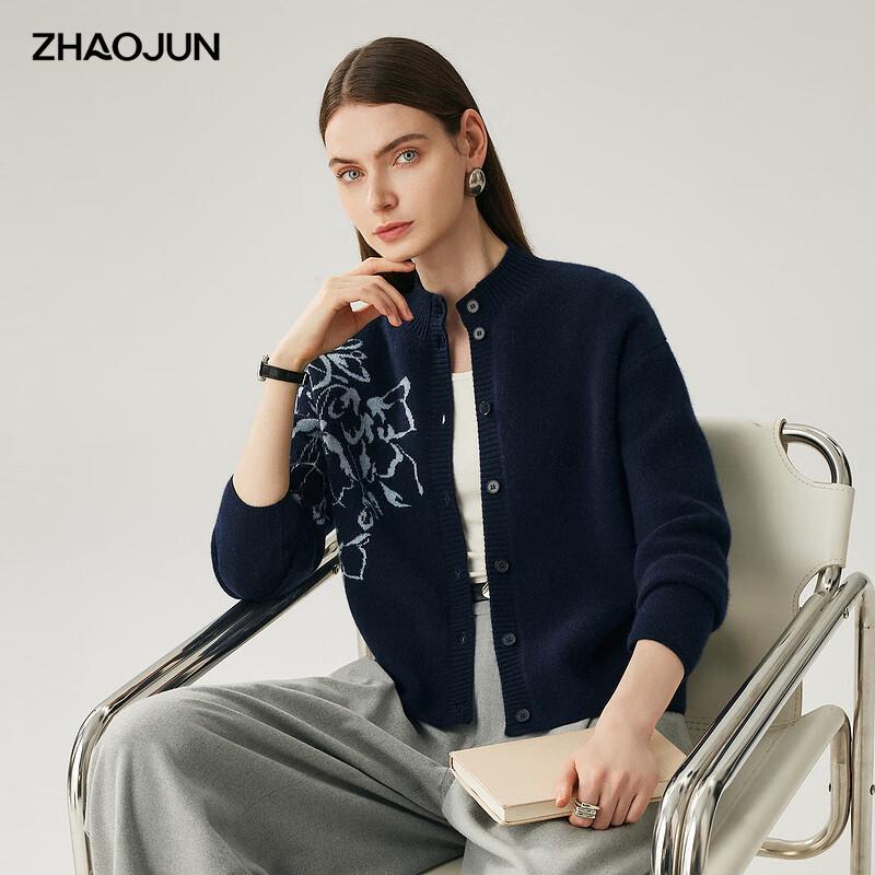 

Zhaojun Women s Jacquard 100% Cashmere Thick Cardigan Sweater M