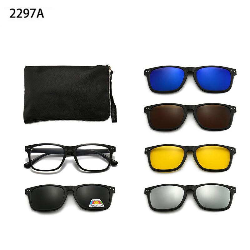 6 In 1 Men Women Optical Magnetic Sunglasses Clip Magnet Clip on Sunglasses Polaroid Clip on Sun Glasses WIth Box