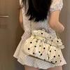 Champagne-colored Polka Dot Tote Bag Belt Buckle Decoration Large Capacity Handbag Stylish Satin Pleated Women's Shoulder Bag