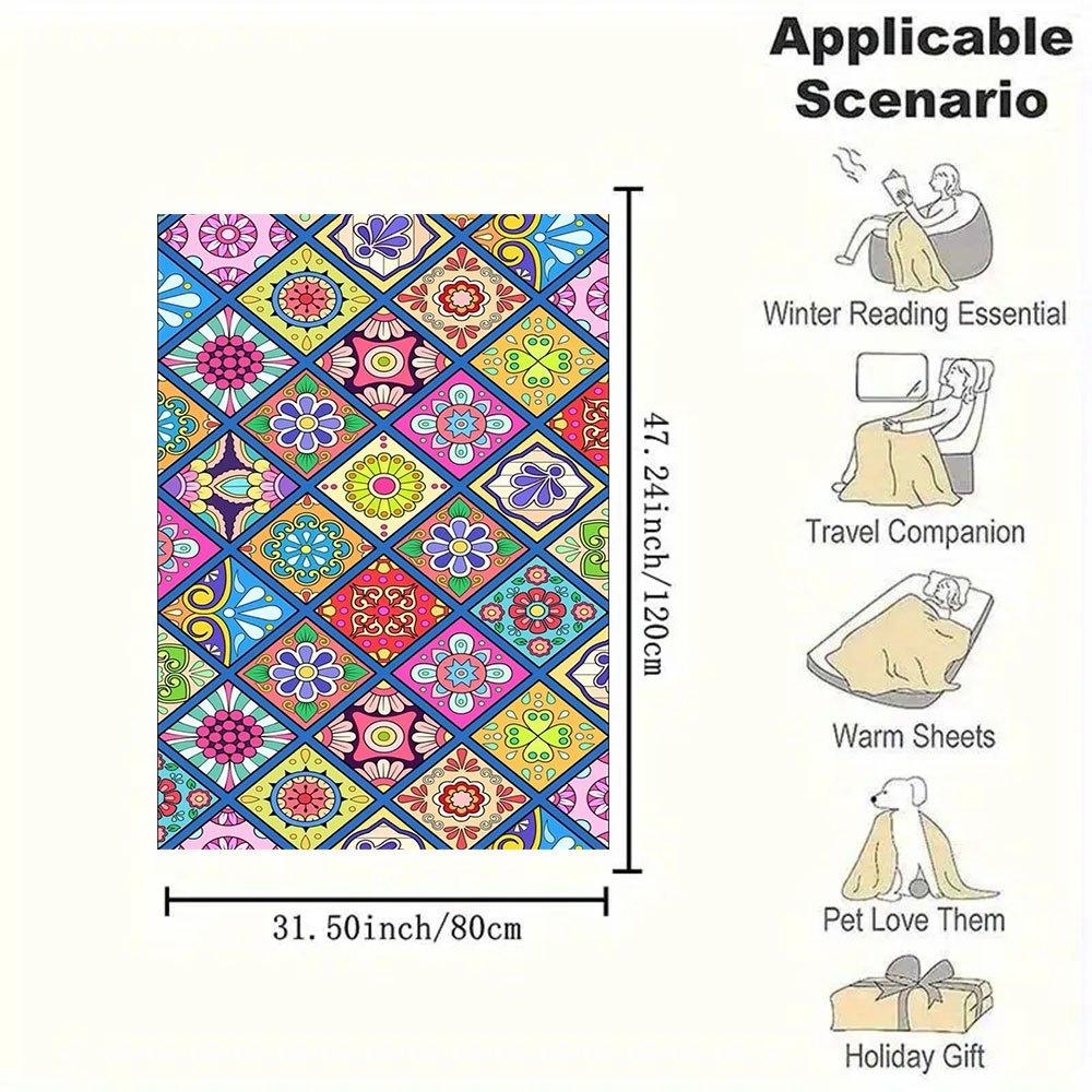 Colorful Mexican Tile Pattern Phone Case CoverBlanket Flannel Throw Blanket for Sofa, Bed, Travel, Camping, Office, Couch, Chair, And Bed Gi