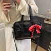 Large Capacity Women's Ribb Shoulder Bags PU Leather Daily Ladies Crossbody Bag Solid Color College Girls Laptop Tote Handbags