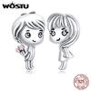 WOSTU 925 Sterling Silver Boy Girl Beads Friendship Charms Fit Original Bracelet Pendant Lover Couple Jewelry CTC399