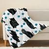 Hemmed Flannel Throw Blanket,Cute Black Cat & Fish Design, Soft Cozy Warm, Ideal for Bedroom Living Room Sofa, Christmas & Halloween Use