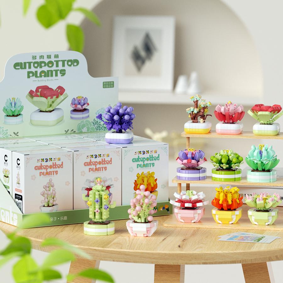 Non-Toxic Carden Toys Potted Succulent Cactus Mini Building Blocks Children Toys Flowers Blocks Thanksgiving Gifts
