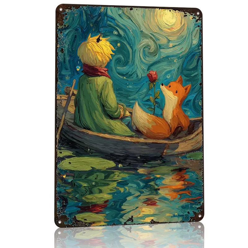 The Little Prince and the Fox Poster Retro D Printed Metal Signs Customized Wall Hanging Gift for Bedroom Accessories Tin Sign