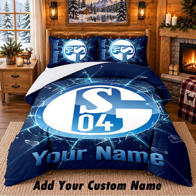 Schalke 04 FC Pattern Bedding 3Pcs Set Custom Name, Bed Sheet And Pillowcases For Home Bedroom