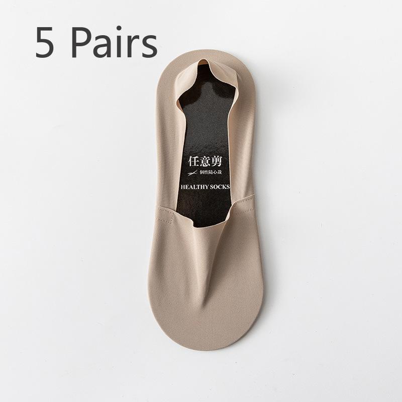 5 Pairs Boat Socks Men's and Women's Summer Ice Silk with Invisible Boat Socks Summer Silicone Non-slip Socks