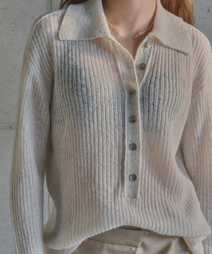IHR Deep Button Collar Knit / Ivory