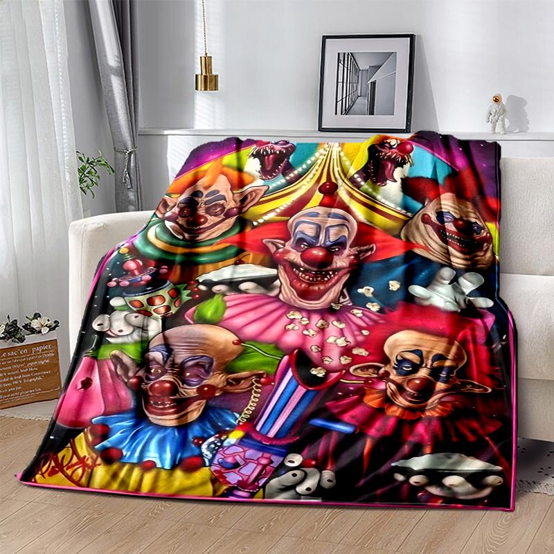 Horror Clown Circus Flannel Blanket Soft Warm All-Season Throw, Design for Camping, Car Travel, Hiking Sofa, Bed, Office Perfect Gift for Parties