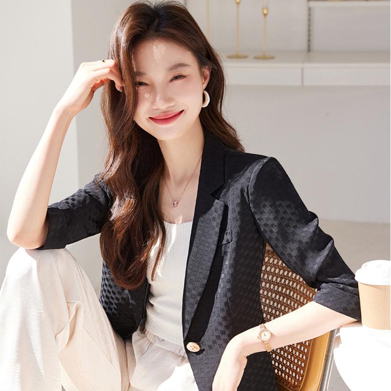 New Women's Elegant Casual Black Mid-Sleeve Suit Jacket