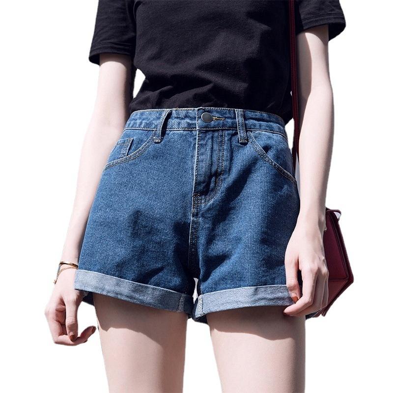 Classic and Minimalist Fashion Versatile Black Women's Summer Rolled A-line Pants Thin Wide-legged Sub Denim Shorts Individuality and Trendiness