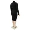 Abito Midi Bodycon Nero Taglie Forti con Scollo a V Profondo e Arricciature