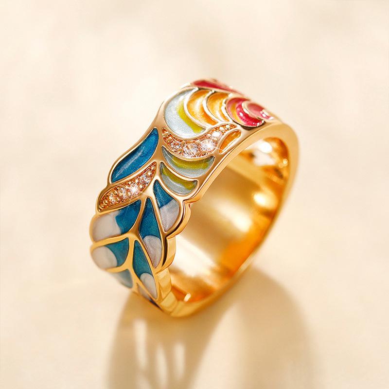 Europäische und amerikanische Trends im Stil Internet-Berühmtheiten-Ring, Punk-Stil Kupfer Gold-Plattiert Öl-Tropfen Blau-Weißes Porzellanmuster Hip-Hop-Ring