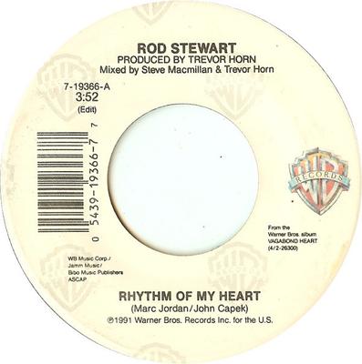 7inch Record ROD STEWART - Rhythm Of My Heart 719366 Warner Bros. Re 1991 US Rock Used