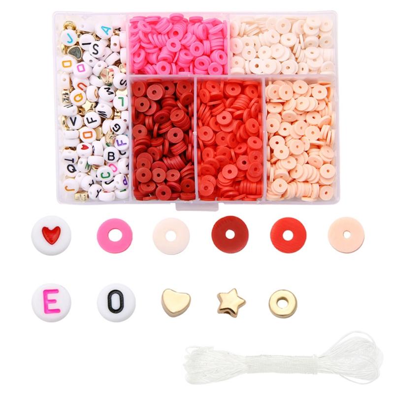 

Flat Round Clay Spacer Beads with Pendant Accessory and Elastic Cord for Diy Jewelry Making Bracelet Necklace красный