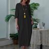 Elegant Women's Mid-Length Solid Color Dress with 3/4 Sleeves and Round Neck