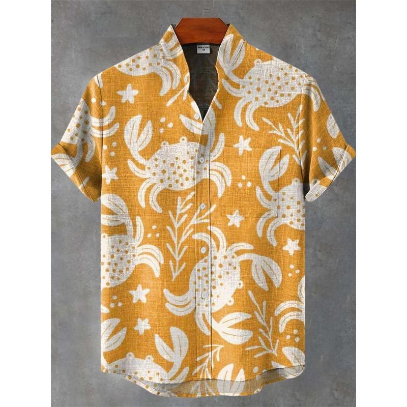 Camicia da Uomo Hawaiana Vintage in Lino a Maniche Corte Stampa Completa Fantasia Geometrica Manica Corta Casual da Spiaggia Abbigliamento Streetwear