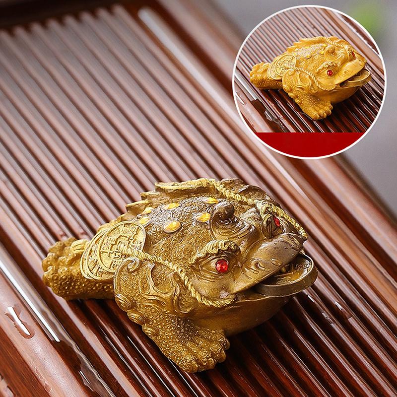 1 Pezzo Resina Cinese Discolorante Animale da Tè Fortunato Carino Rospo Dorato Ornamenti Desktop Artigianato Fatto a Mano Casa Decorazione Set da Tè