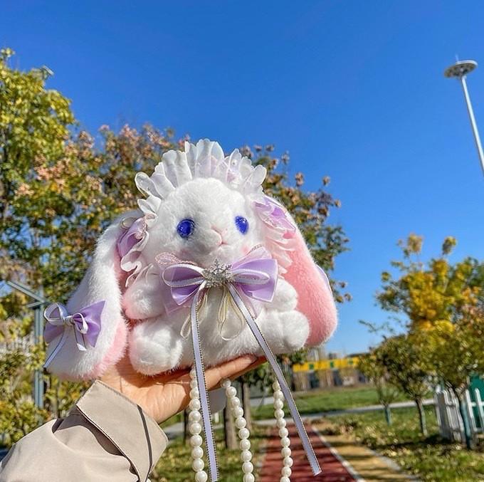 Butterfly Lolita Rabbit Details Student Plush Bag Handheld And Shoulder Strap