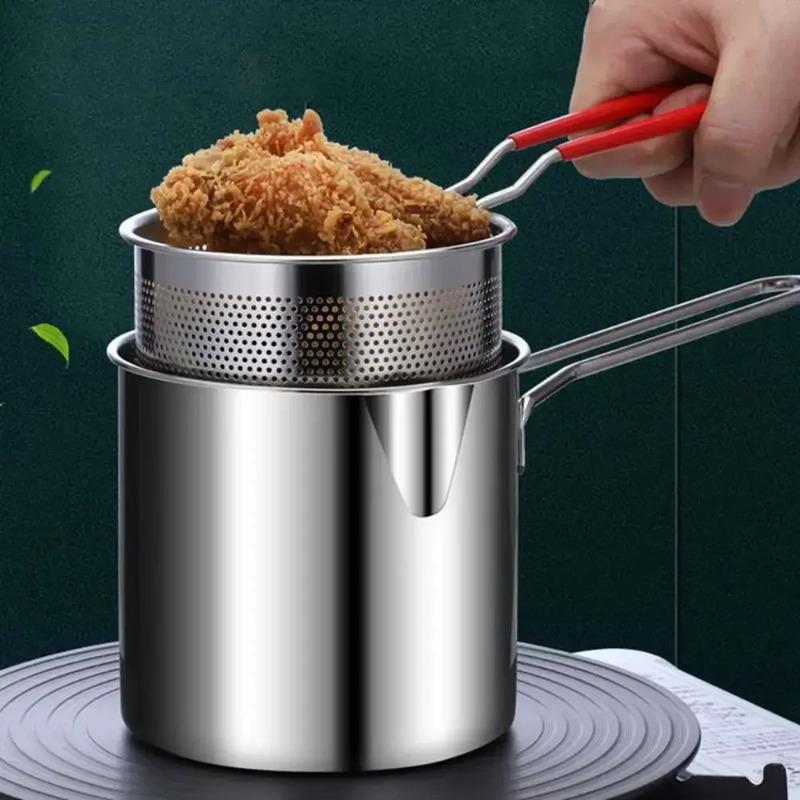 Stainless Steel Deep Fryer with Frying Basket Multifunction Small Pot Kitchen Specific Frying Chicken and Other Cooking Tool