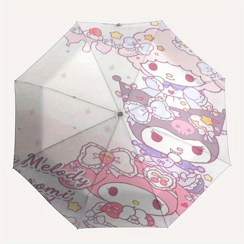 Kuromi My Melody My Sweet Piano Automatic 3-Fold Cartoon Umbrella Design, Cute Cartoon Pattern, Portable Outdoor Umbrella, Perfect, Holiday Gift for D