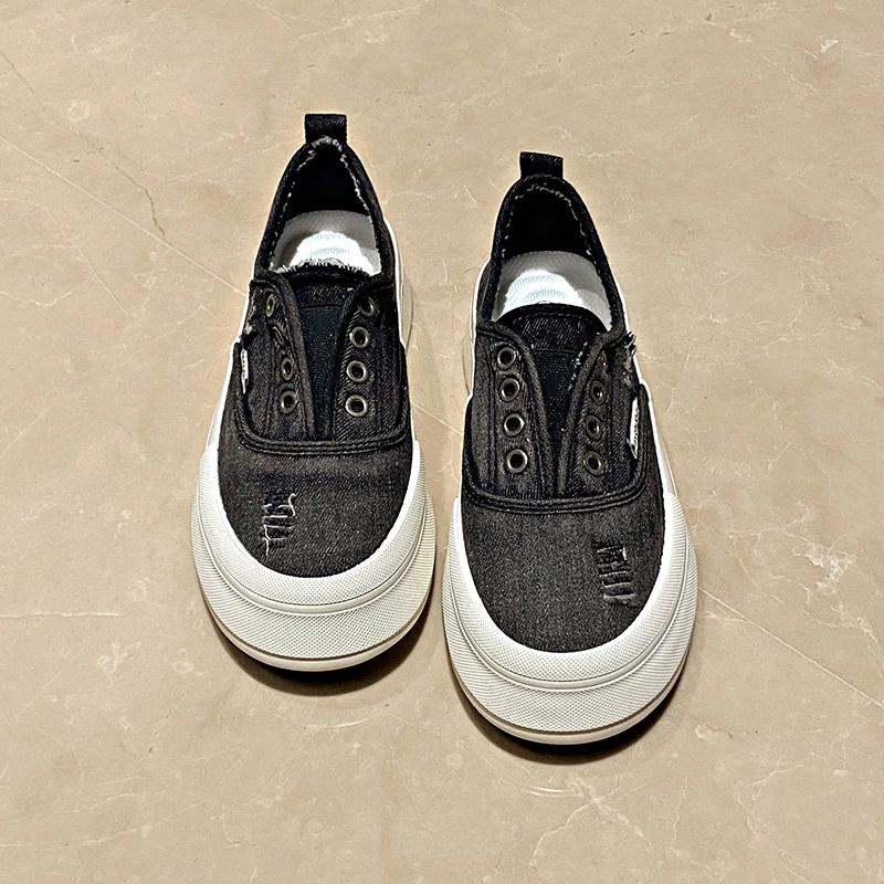 Fashion 2024 New Female Footwear Canvas Off White Women's Shoes High On Platform Slip Original Cotton Comfortable and Elegant Light Shoe