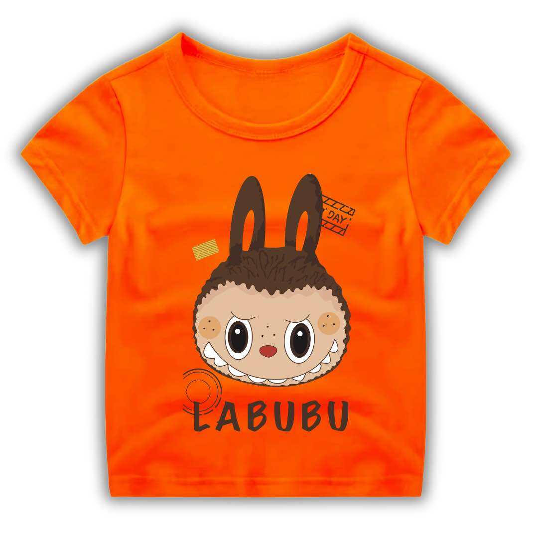 

2025 Popular Children s Clothing Short Sleeved LABUBU Ugly and Cute Pattern Round Neck T-shirt Cartoon Style Girl s Top 100