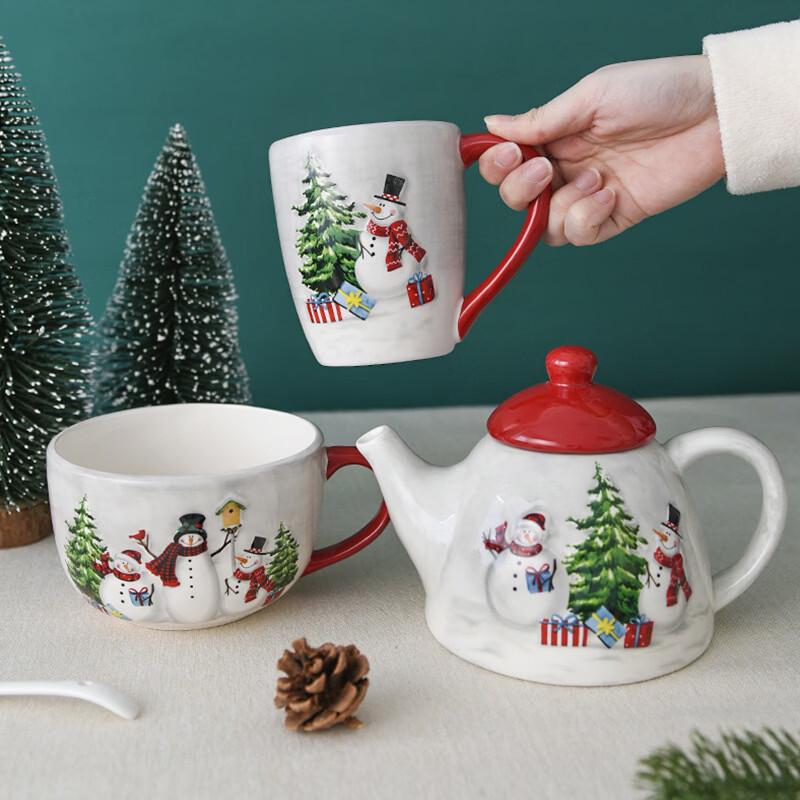 Ru Han Hand-Painted Christmas Bone China Teapot