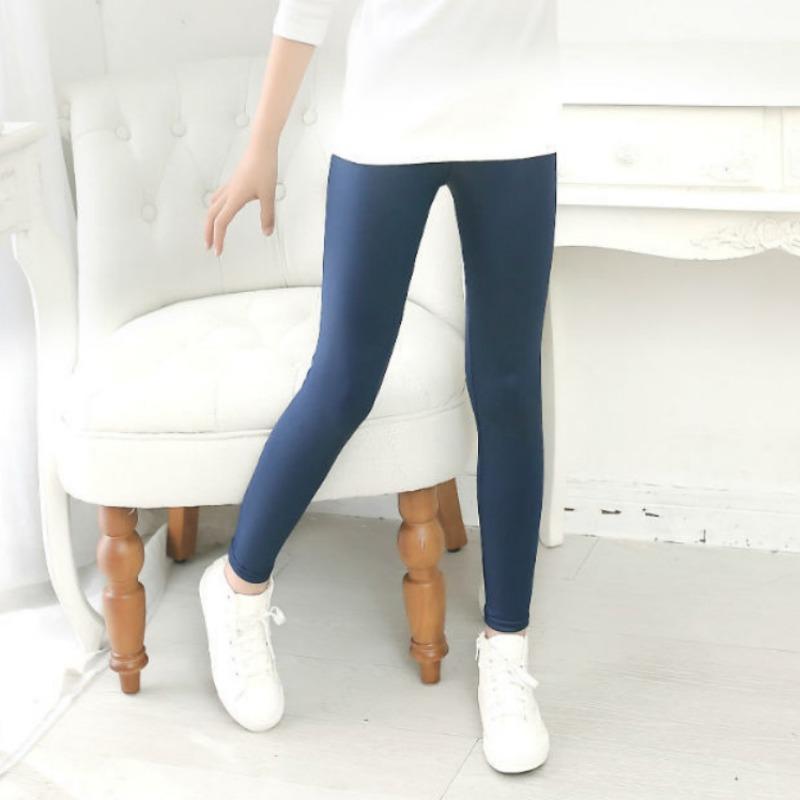 Spring Faux Leather PU Leggings For Kids Girls Slim Pencil Pants Elastic Waist Trouser Children