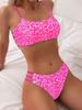 New Women's Triangular Halter Bikini Swimsuit Gathers Sexy Swimsuit Leopard Print Cover
