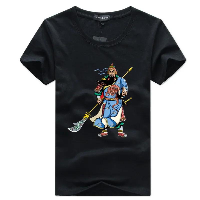 Chinese Style Three Kingdoms Heroic Image Guan Yu Printed T-Shirt 100% Cotton O-Neck Short Sleeve Casual Mens T-shirt Size S-3XL