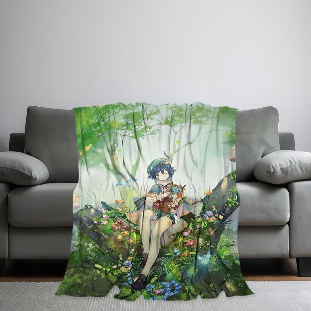 Genshin Impact Venti Printed Comfortable and Soft Sofa Living Room Bedroom Plush Blanket Suitable for Home Travel and Gifts