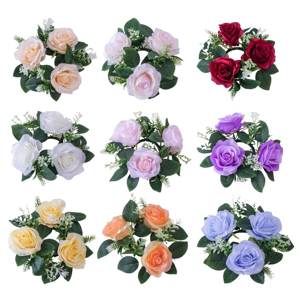 Candle Rings Wreaths Decorative 9inch Artificial Floral Flower Garland for Christmas Tabletop Wedding Thanksgiving