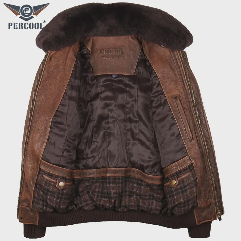 Men's Genuine Leather Pilot Jacket - Thick Cowhide, Casual Large Size, Autumn/Winter Coat