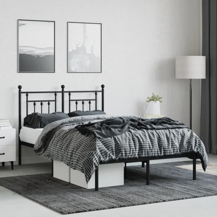 VidaXL Cadre de lit métal avec tête de lit noir 135x190 cm 353536