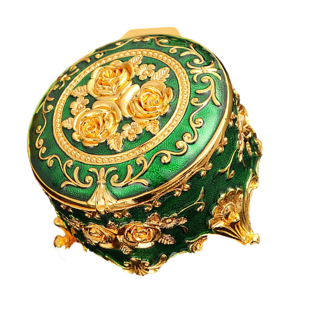 Retro Metal Enamel Jewelry Holder Elegant Desktop Decorative Box With Spacious Interior For Gemstones Storage