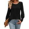 Women's Fashion Color Bubble Sleeve Round Neck Button Long Sleeved Shirt T-shirt Top